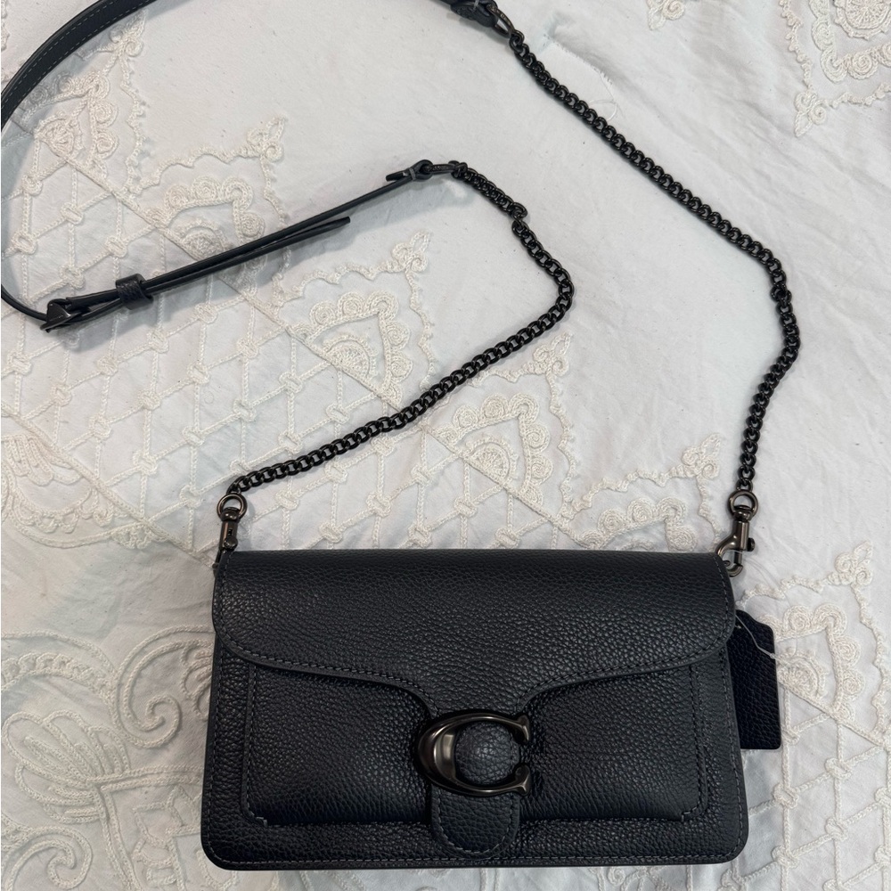 Coach Black Pebbled Leather Crossbody Bag with Chain Strap